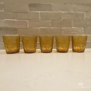 Five Vintage Amber Short Tumbler Glasses American Eagle, Shield and Stars